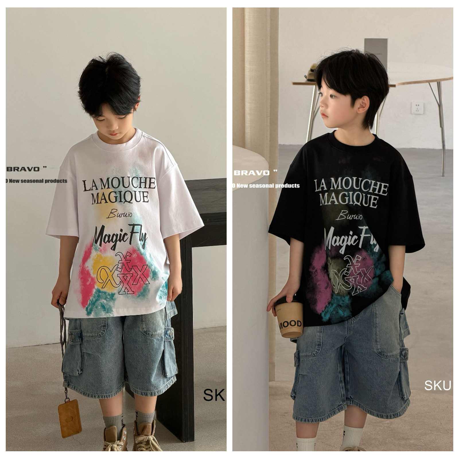 布芮欧2026夏新款男童女童印花短袖T恤中大童儿童童装潮学生3322