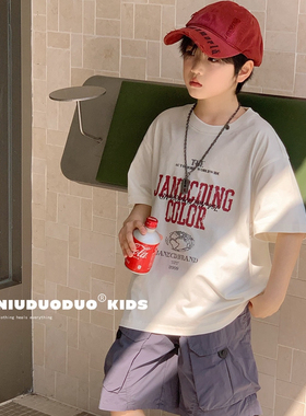 牛哆哆2025夏新款男童女童字母短袖T恤中大童儿童童装潮学生55053