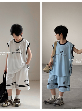 限时福利大e小e2026夏新款男童女童无袖套装运动篮球服韩版8151
