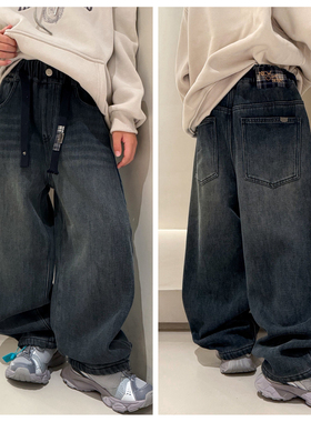 大e小e2025冬新款男童女童加绒牛仔裤百搭韩版中大童儿童潮66615
