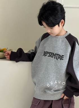 布芮欧2025秋新款男童女童拼色圆领卫衣中大童儿童童装韩版72505