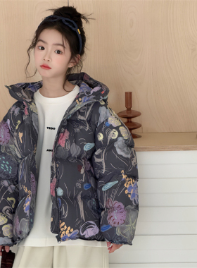 瑭伽2025冬新款女童花色羽绒服外套儿童90白鸭绒童装唐家潮2531