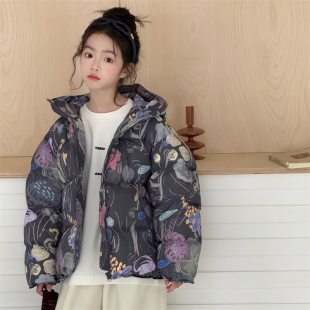 瑭伽2025冬新款 唐家潮2531 女童花色羽绒服外套儿童90白鸭绒童装