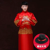 Trang phục nam màu đỏ áo dài phong cách Trung Quốc Tang phù hợp với trang phục cưới màu đỏ chú rể váy cưới - Trang phục dân tộc thời trang nam nữ