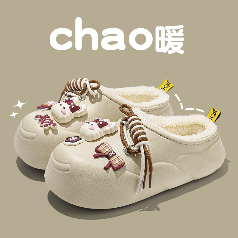 防水棉拖鞋女款2025新款冬季居家外穿防滑加绒保暖可爱小兔棉鞋女