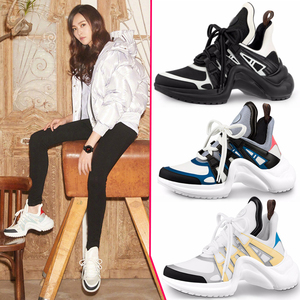 老爹鞋2023秋冬新款网红厚底超火女鞋子休闲真皮高跟厚底潮运动鞋