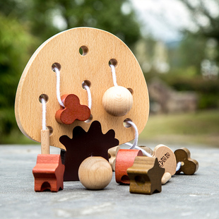王子妈妈榉木森林串珠积木益智儿童穿绳穿珠子宝宝智力开发玩具