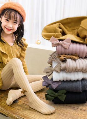 春秋季女童纯棉打底裤中大童宝宝连裤袜女孩蝴蝶结白色舞蹈袜4-15