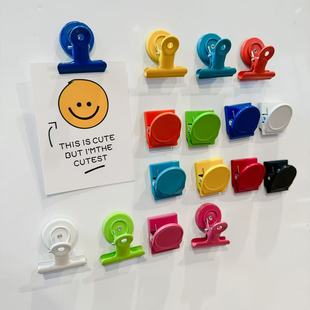 马卡龙彩色磁吸便条夹可爱笑脸多功能冰箱装 饰照片夹洞洞板磁吸夹