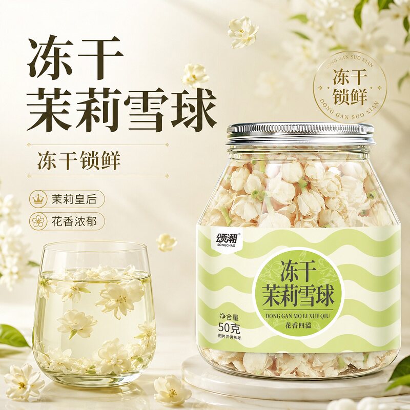横县冻干茉莉雪球当季新花茉莉花茶正品无熏硫食用干花苞泡茶水喝
