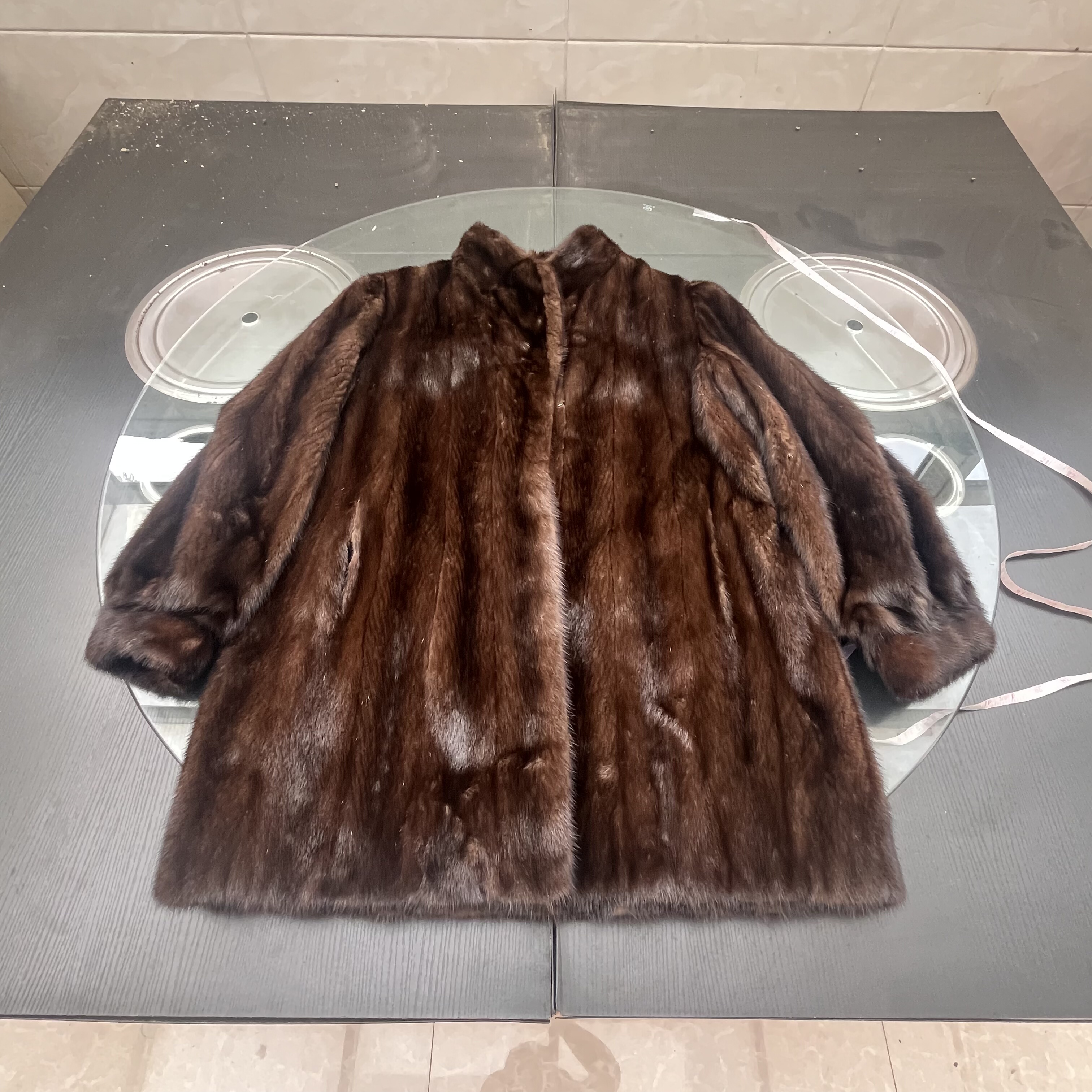 vintage进口中古貂皮皮草外套女款深棕色超厚底绒OS出品全抽刀