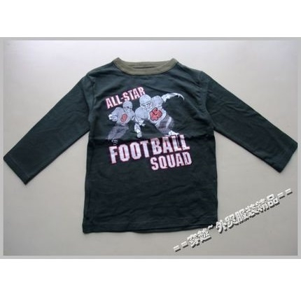 店铺买一送一|外贸男童军绿全明星橄榄球中长袖T恤 2-4岁