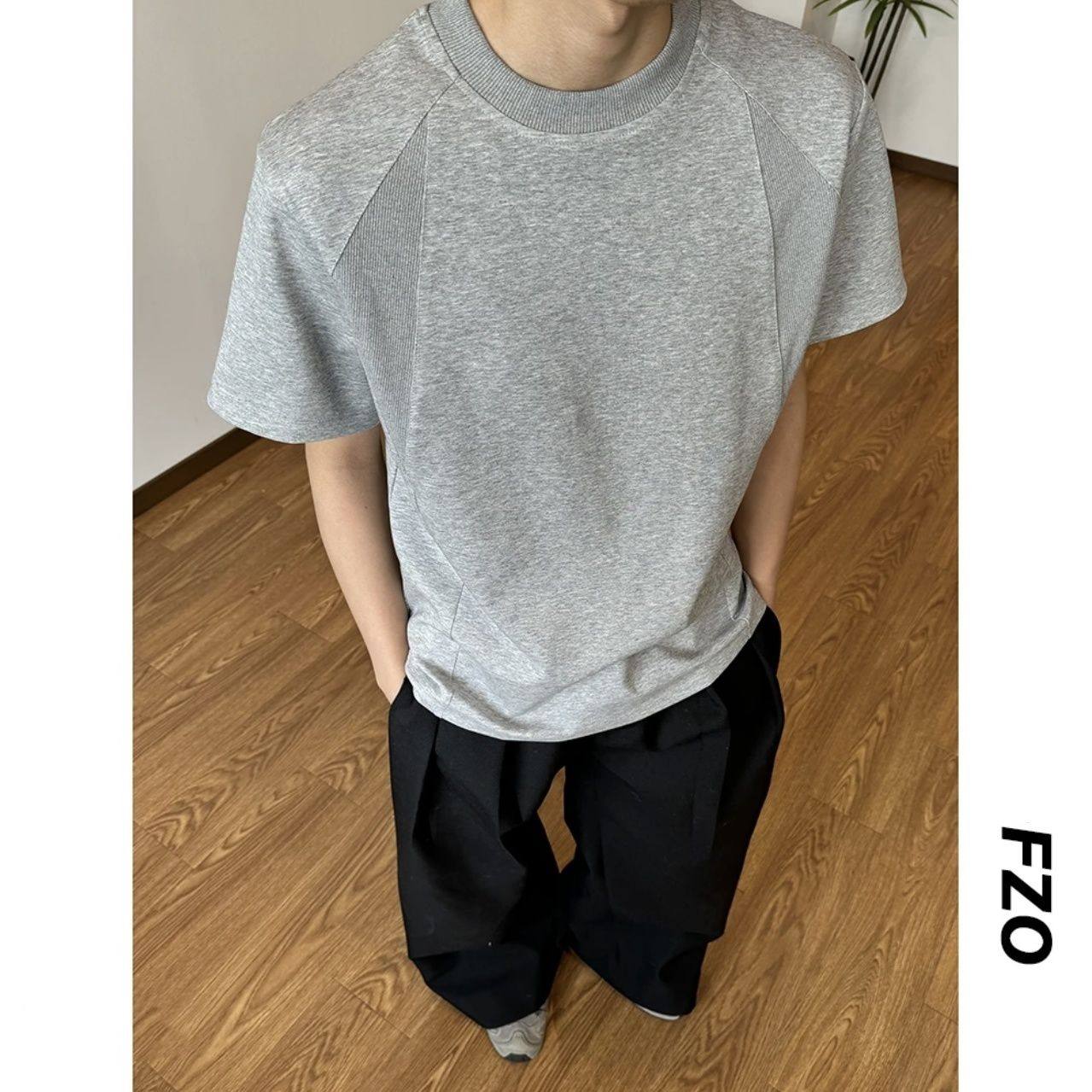 夏季重磅300G纯棉正肩男美式复古小领口螺纹拼接短袖T恤百搭,男装,T恤,淘宝优惠券,粉丝福利购,淘宝优惠卷