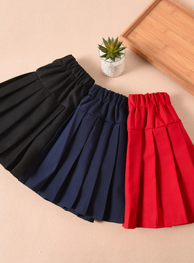 女童百褶裙半身裙小学生校服裙子女孩蓝色黑色裤裙儿童藏青色短裙