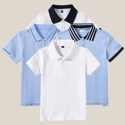 儿童夏季白色polo衫透气吸汗