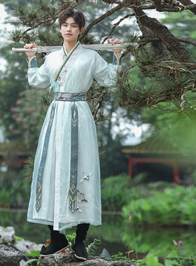 魏晋风交领春季汉服男女同款刺绣武侠剑客古风日常演出古装全套