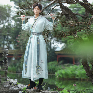 魏晋风交领夏季汉服男女同款刺绣武侠剑客古风日常演出古装全套