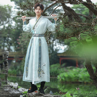 全套 刺绣武侠剑客古风日常演出古装 魏晋风交领春季 汉服男女同款