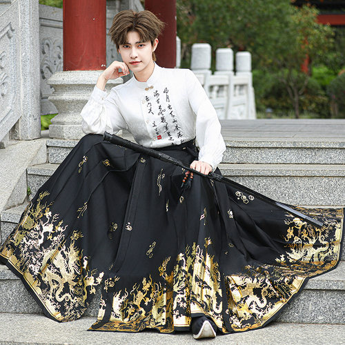 汉服男生套装新中式马面裙表演服