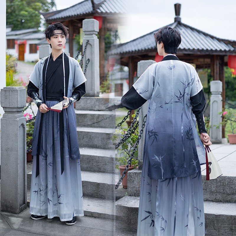 原创中国风汉服男士帅气竹意大码