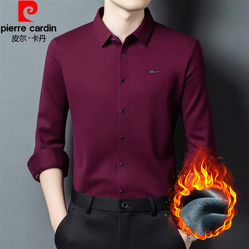 男长袖中年红色爸爸衬衣秋冬