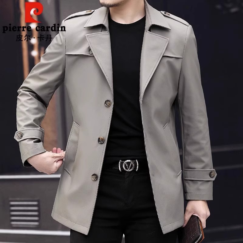 皮尔卡丹春秋男士加棉保暖风衣短款商务英伦风西装领外套休闲上衣