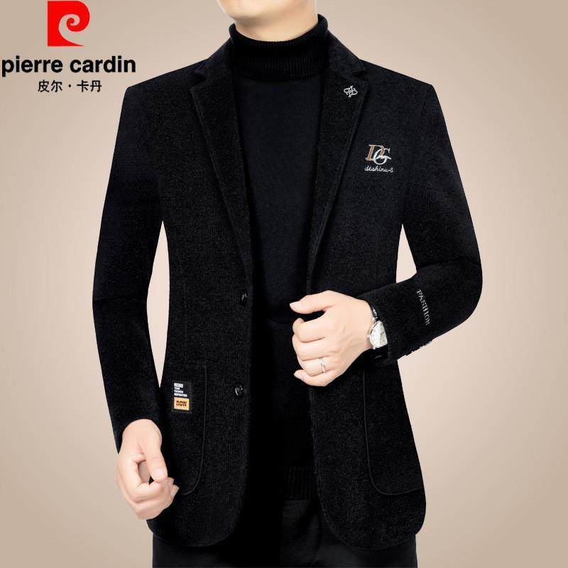 皮尔卡丹春秋冬季男士新款休闲中年男装西服羊毛呢外套修身小西装