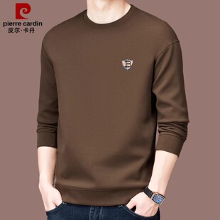 正品皮尔卡丹高端长袖卫衣男士秋冬季加绒纯棉t恤时尚休闲打底衫
