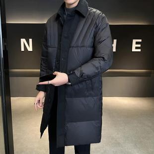 皮尔卡丹中长款轻薄高充绒量羽绒服男2025新款冬季白鸭绒保暖外套