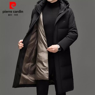 皮尔卡丹冬季保暖可脱内胆男士羽绒服加厚加长款过膝中年休闲外套