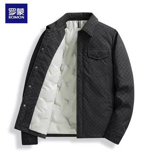 罗蒙秋冬季新款轻薄羽绒服修身棋盘格夹克外套翻领休闲商务保暖