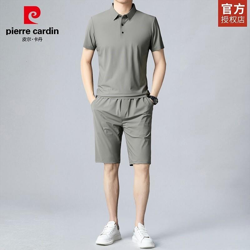 皮尔卡丹桑蚕丝短袖套装男士夏季冰丝Polo衫运动休闲短裤两件套男