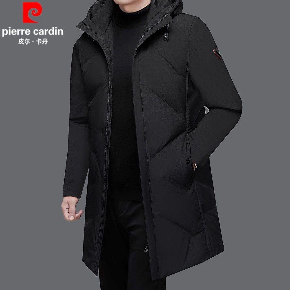 皮尔卡丹男款羽绒服冬季中长款2025连帽加厚爸爸外套鸭绒抗寒保暖