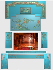 Пяльце 花鸟仙鹤精雕图浮雕图灰度图荷花沙发莲花荷花国色天香沙发精雕图