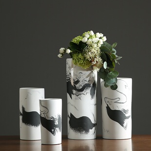 straight white Black column and ceramic 推荐 painting vas ink