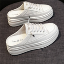 爆时尚 新款 懒人外穿百搭休闲 包头半拖女厚底内增高2025夏季 小白鞋