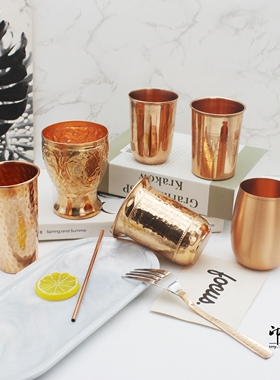 印度风尚 进口铜水杯金色复古东南亚风 净化活化水便携纯紫铜杯