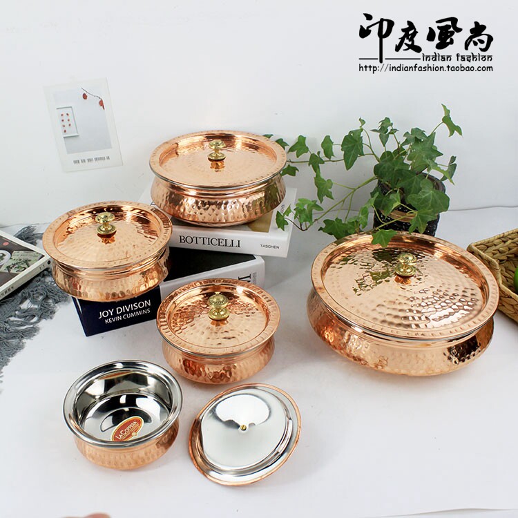 印度风尚 进口黄铜平口带盖碗 东南亚酒店泰餐西餐厅餐具 咖喱碗