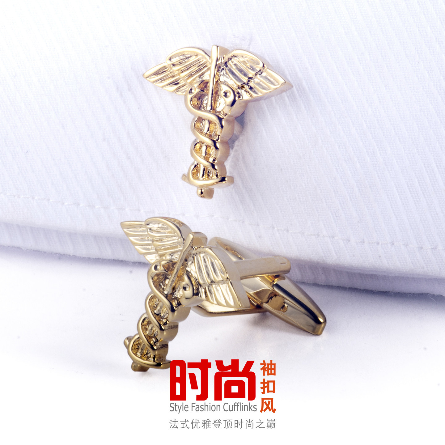 商神权杖双蛇杖袖扣男士法式衬衫袖口扣金手仗袖钉时尚袖扣风礼盒