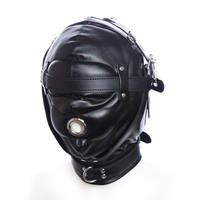 The head cover is blindfolded with a leaky mouth, adjustable mask, thickened leather, black and red. It is a unique festive outfit thumbnail 6