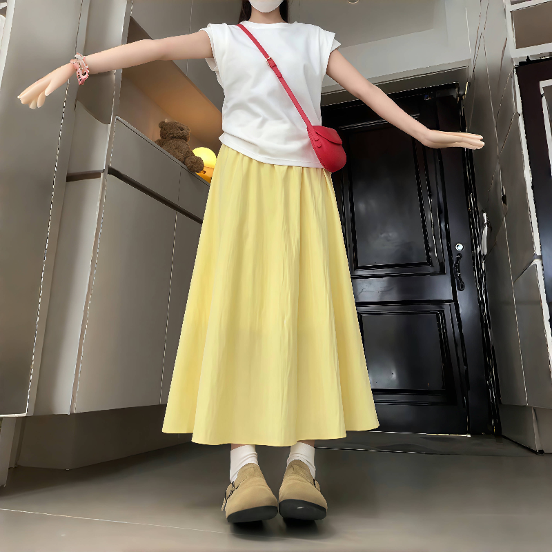 黄色半身裙女垂感伞裙202