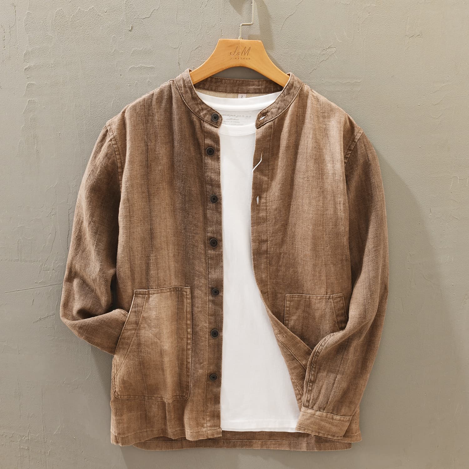 夏季亚麻长袖衬衫男士ins港风新中式休闲百搭潮流纯色宽松上衣潮
