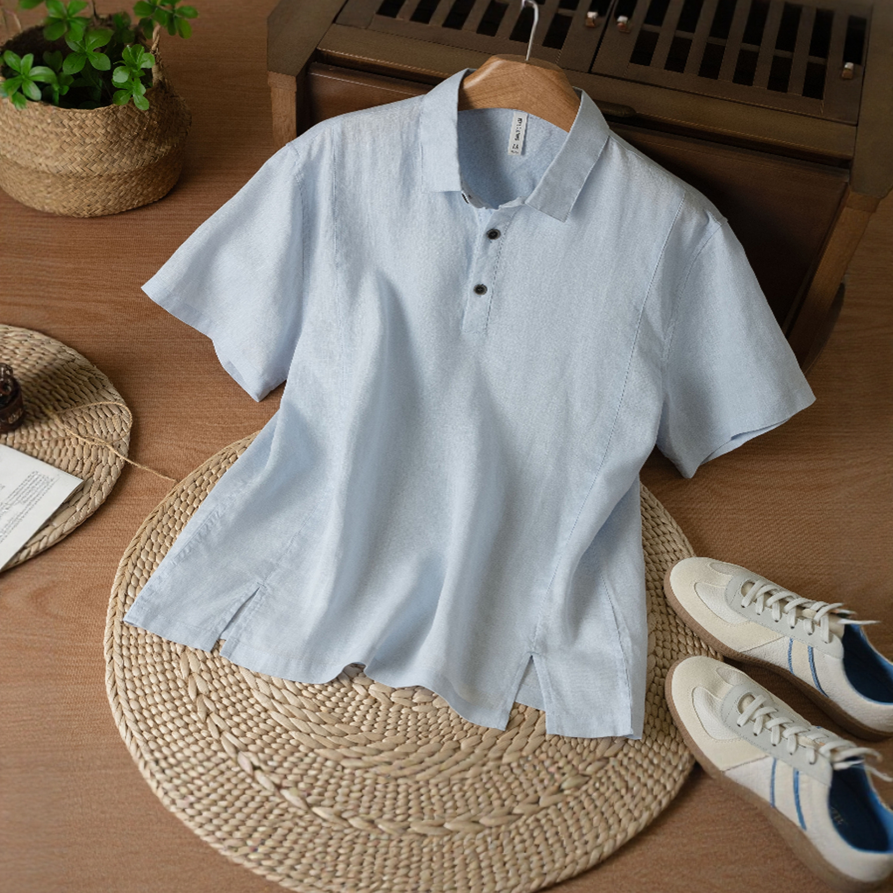 中国风翻领复古男士短袖衬衫夏季休闲唐装新中式棉麻宽松帅气衬衣