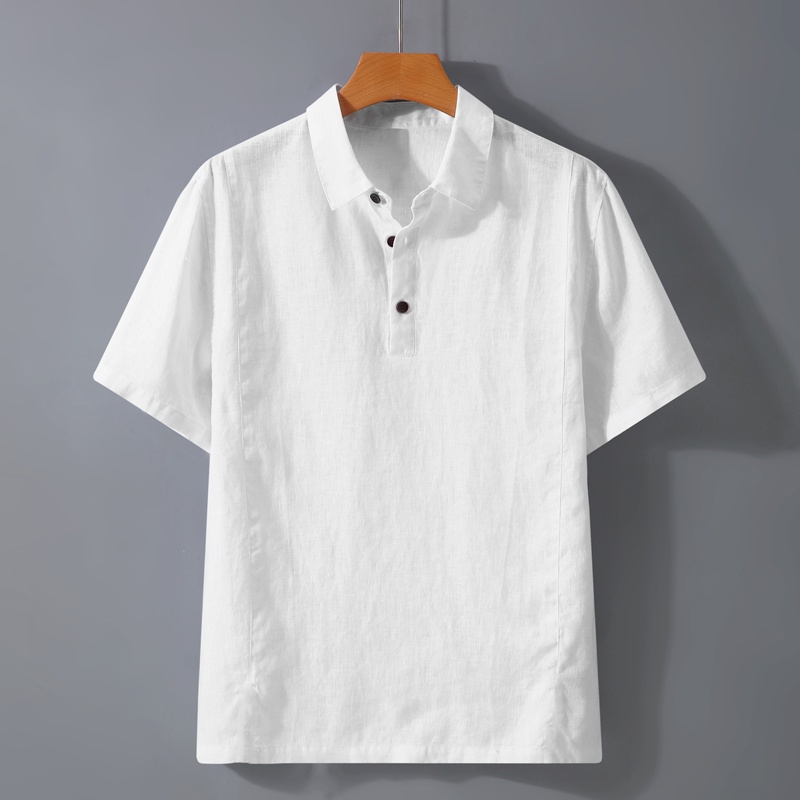 亚麻纯色帅气短袖衬衫男夏季中式复古高级衬衣干净男生穿搭薄上衣