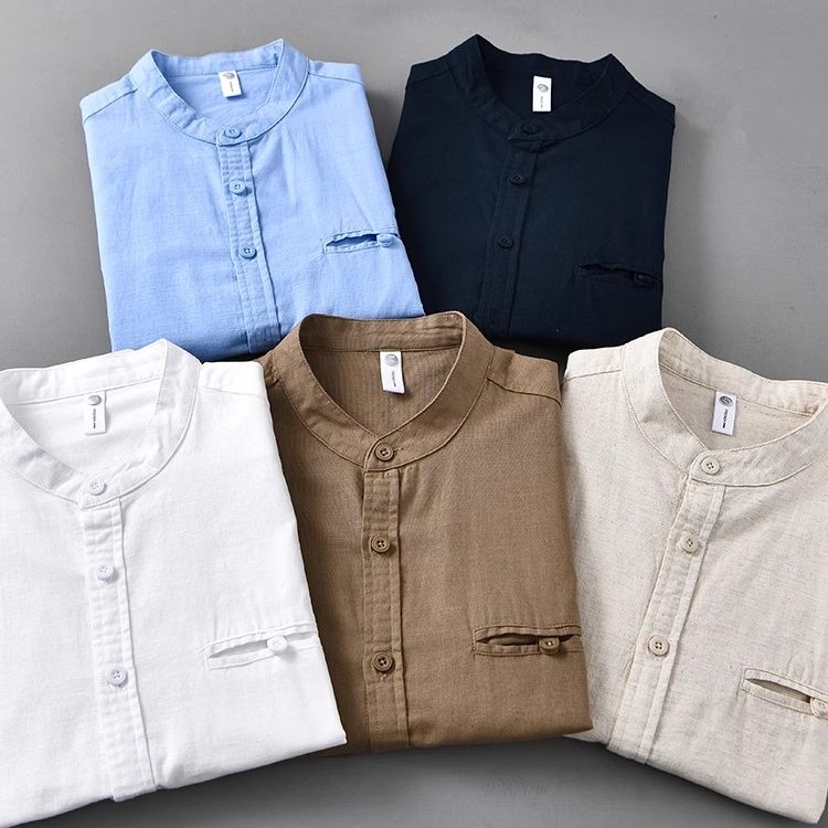 老钱风新中式立领短袖衬衫夏季薄款亚麻休闲男士衬衣cleanfit宽松