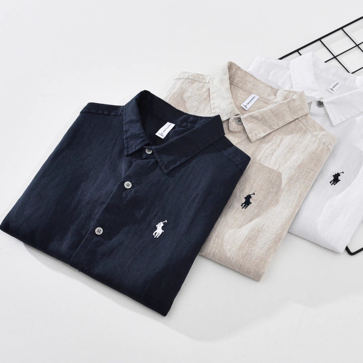 夏季潮牌设计感短袖衬衫男士小众休闲刺绣亚麻高级感透气港风衬衣