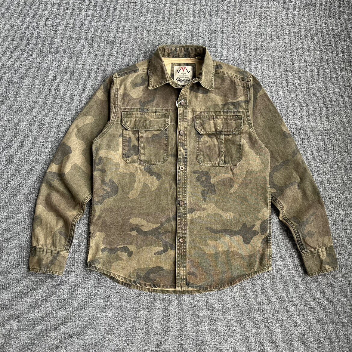 thumbnail for 秋款美式复古水洗休闲工装衬衫外套男士时尚纯棉迷彩长袖衬衣潮