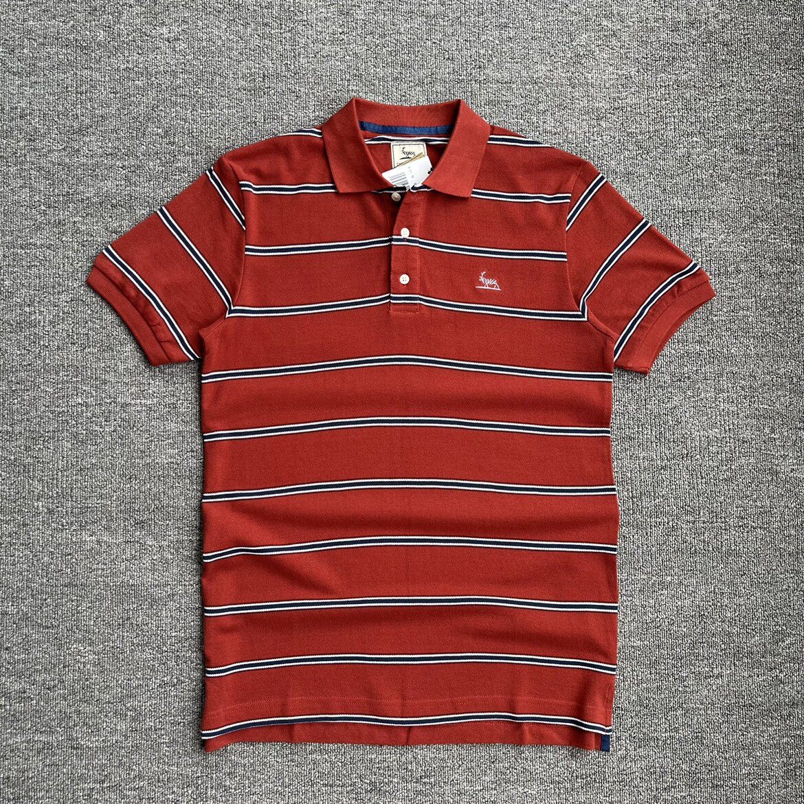 여름 옷깃 폴로 셔츠 반팔 트렌디 슬림 통기성 캐주얼 탑 퓨어 코튼 스트라이프 티셔츠 니트 반소매