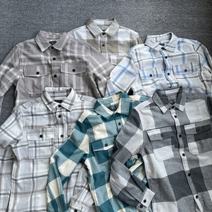 宽松休闲 潮牌衬衣工装 瑞典H毛尼衬衫 男秋冬复古磨毛加厚格子长袖