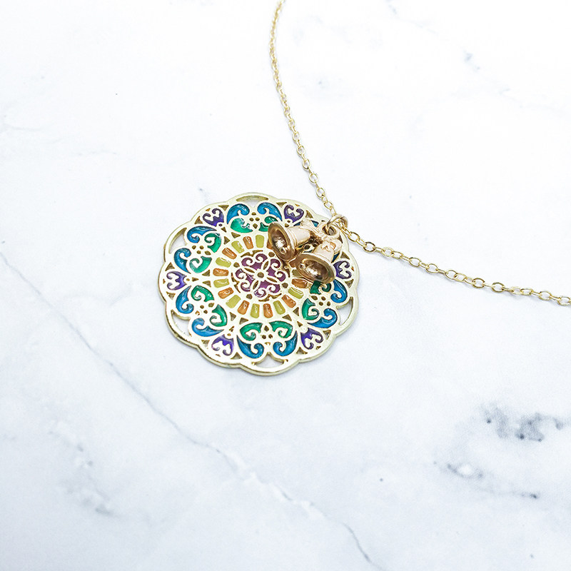 巴黎圣母院原创同人周边大教堂时代玫瑰花窗铜镀金uv胶吊坠